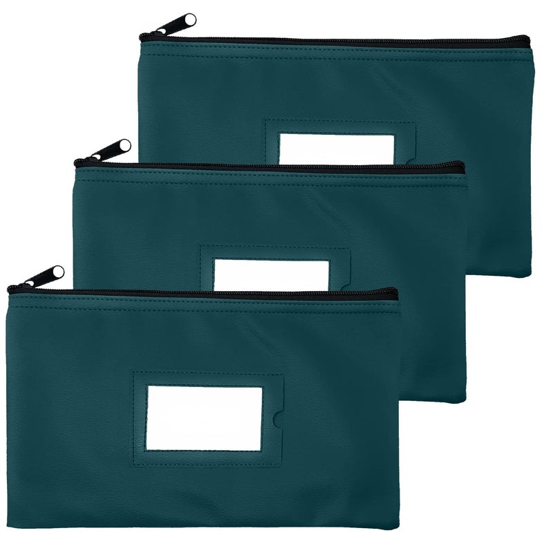 GIDABRAND Money Bank Deposit Bag with Zipper | 11x6 inch | Green | Durable Leatherette Money Cash Coin Check Wallet Pouch for Men & Women with Framed ID Window and Blank Card | by GIDABRAND (3) - Image 1